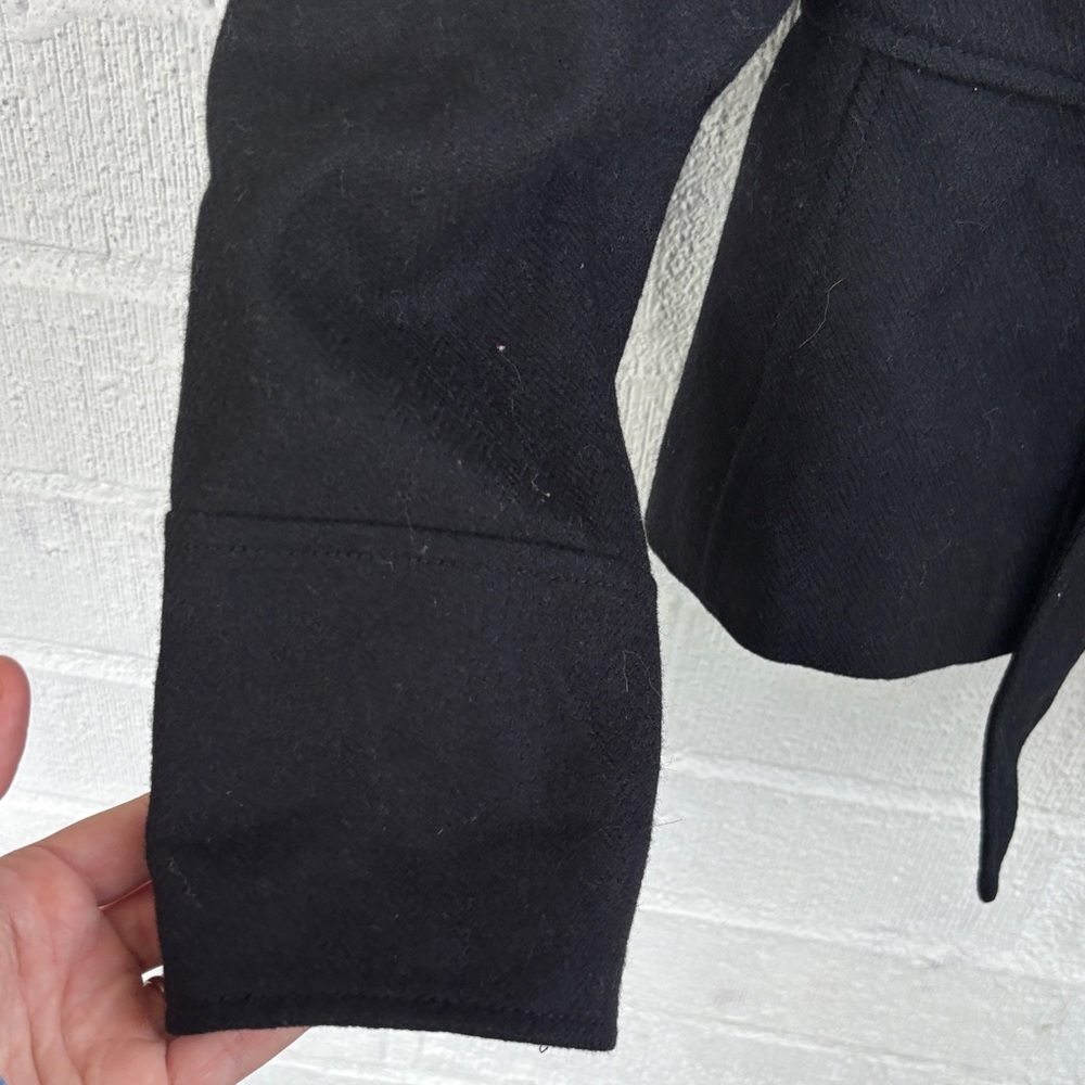 J. Crew Wool Embroidered Scottish Cloth Woven in Scotland Black Pea Coat sz M - Picture 5 of 9